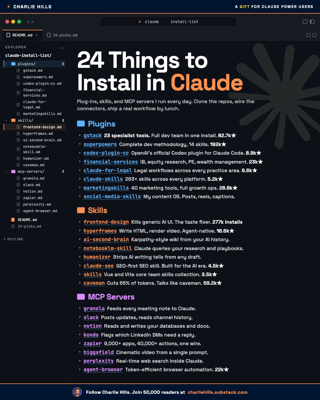 My best graphic in May: 24 things to install in Claude